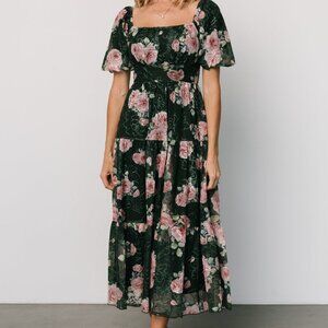 Baltic Born Annabeth Midi Dress | Dark Green + Pink Size XL